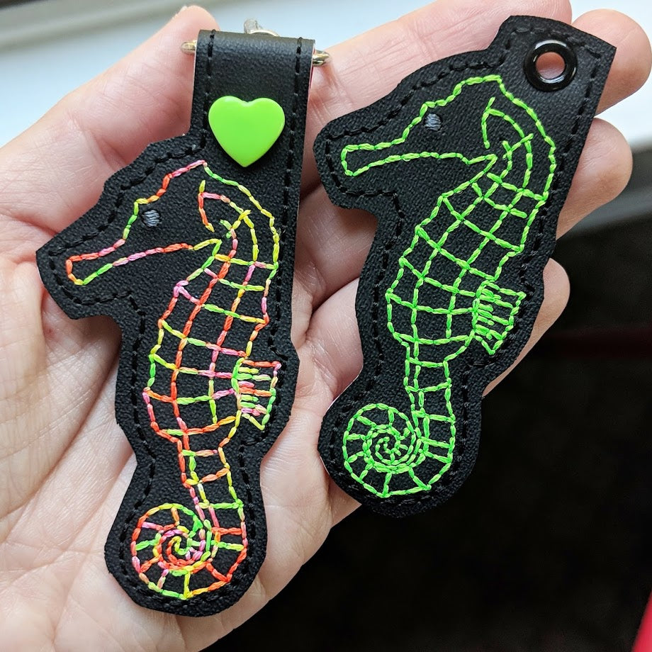 Seahorse Black and Neon Key Fob - Keychain